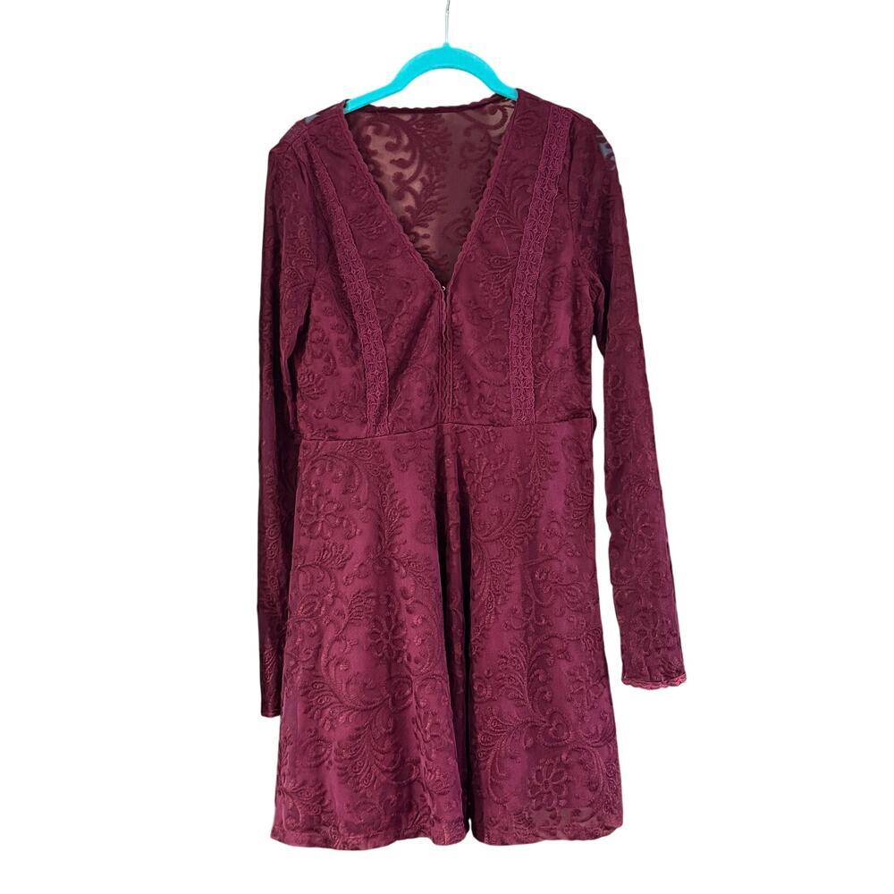 Altar’d State Burgundy Embroidered Lace Fit & Flare Dress Women’s Medium